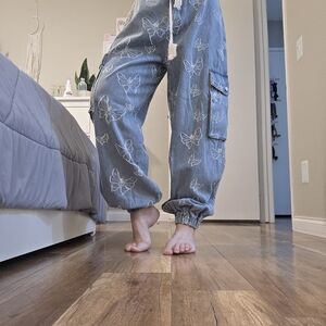 POL Blue Butterfly Wide Leg Jeans